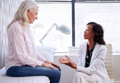 Female physician consulting with female patients
