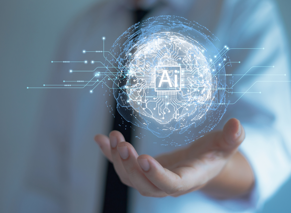 Artificial intelligence concept, brain, nervous system, business artificial intelligence, using AI in data management, businessman using artificial intelligence in hands on virtual screen